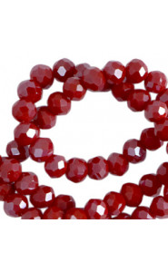 Faceted glass beads 8x6mm disc Dark crimson red-pearl shine coating